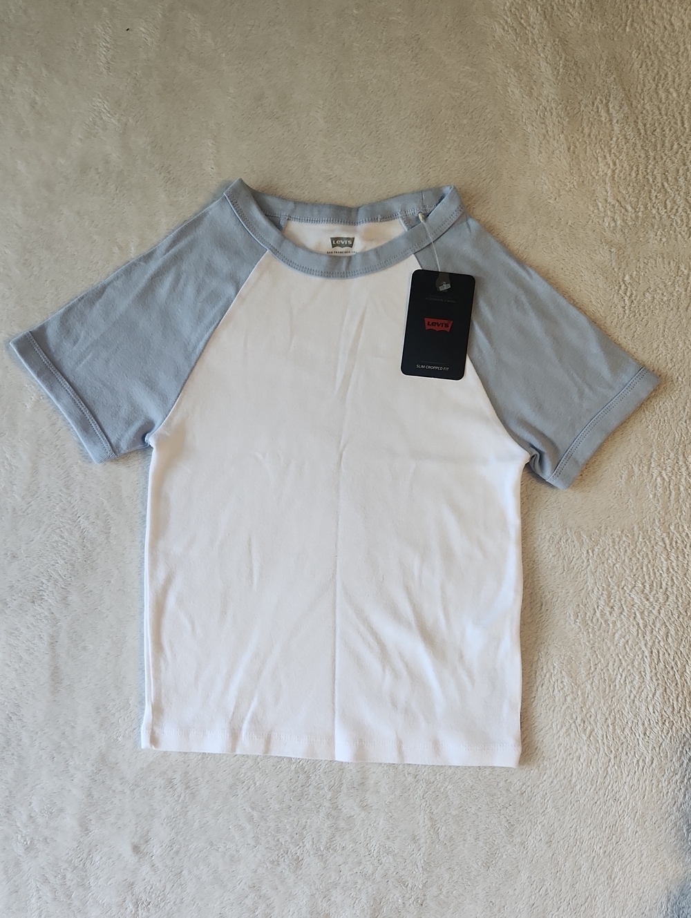 Levi's Junior's Two-Tone Raglan Tee in White and Light Blue